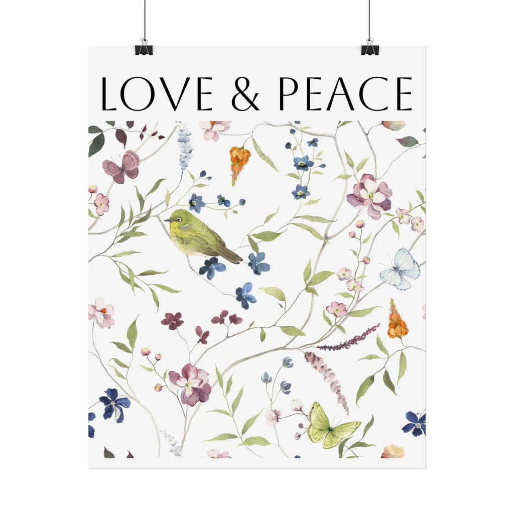 Love & Peace Floral Poster — Botanical Bird Wall Art (Rolled Poster)