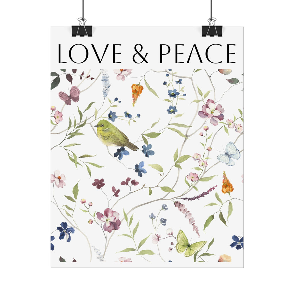 Love & Peace Floral Poster — Botanical Bird Wall Art (Rolled Poster)