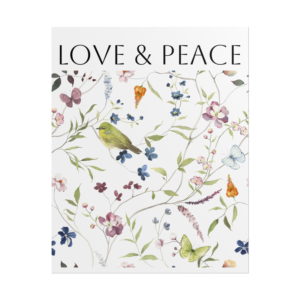 Love & Peace Floral Poster — Botanical Bird Wall Art (Rolled Poster)