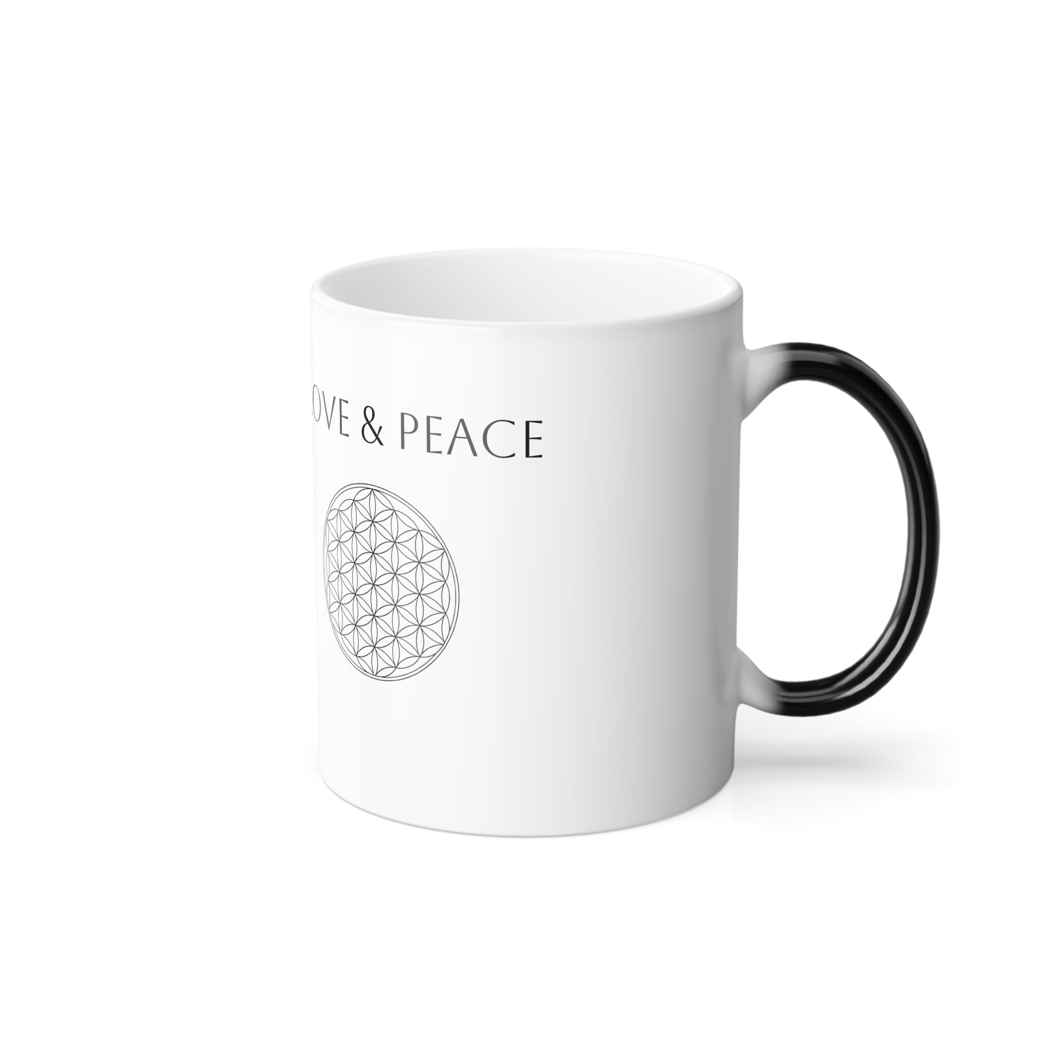 Color-Changing Mug — "Love & Peace" with Flower of Life Design
