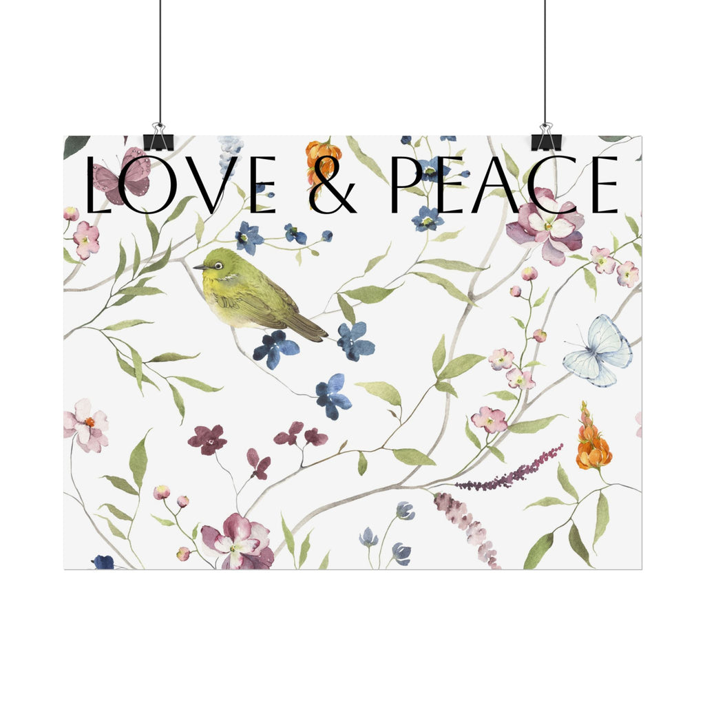 Love & Peace Floral Poster — Botanical Bird Wall Art (Rolled Poster)