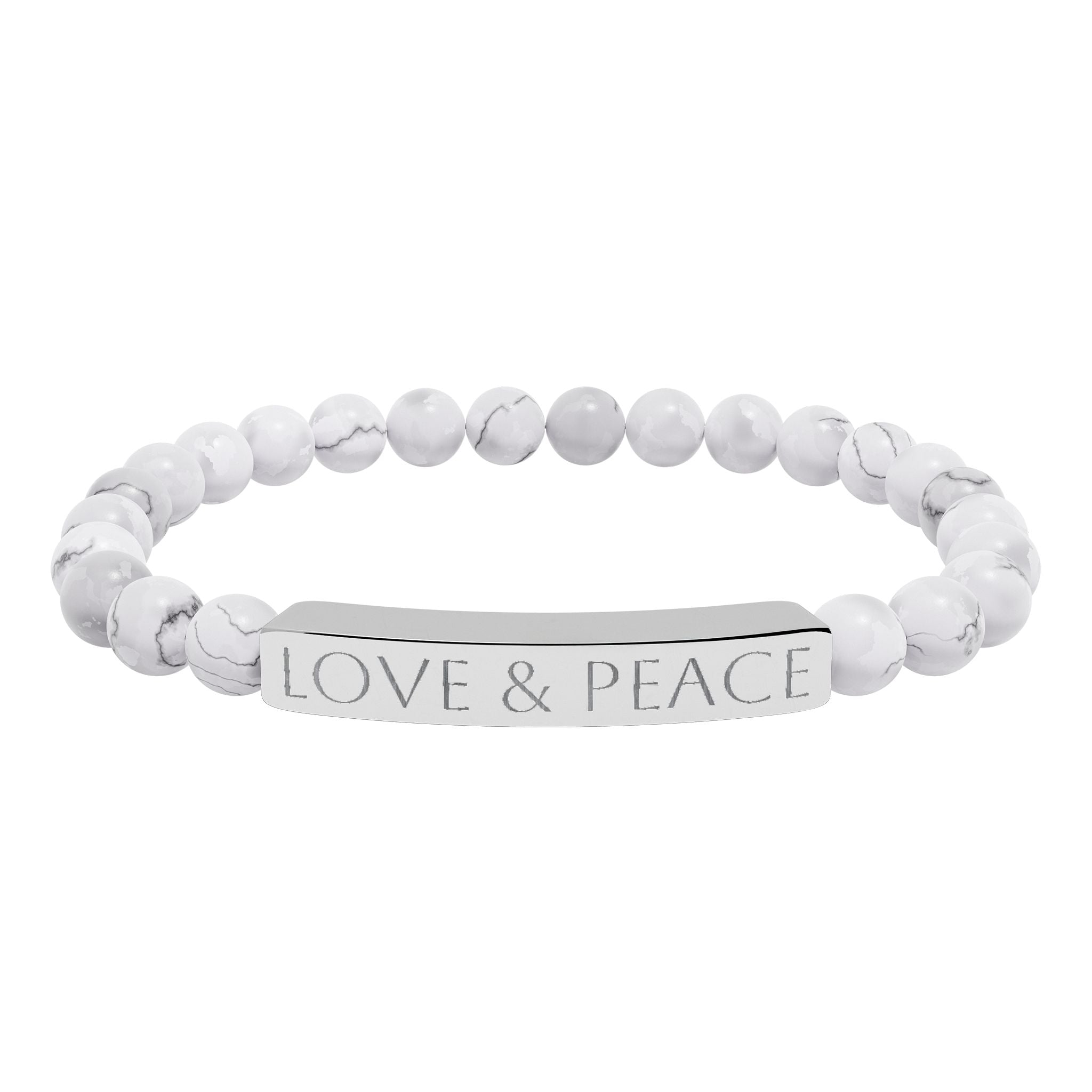 Engraved 'LOVE & PEACE' Natural Stone Stretch Bracelet