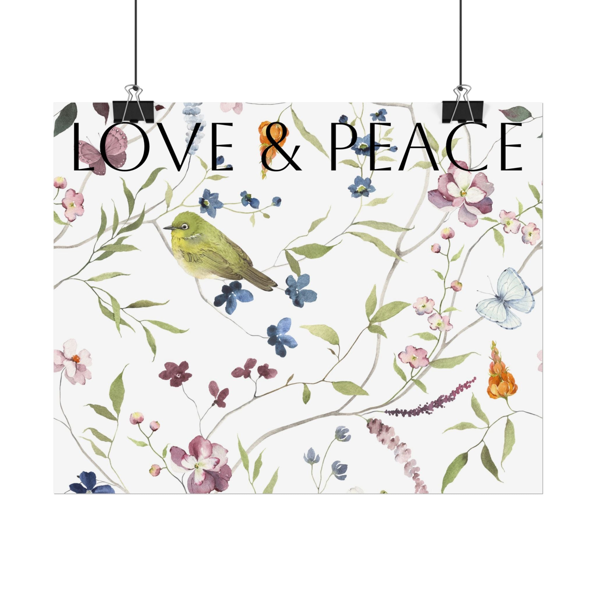 Love & Peace Floral Poster — Botanical Bird Wall Art (Rolled Poster)