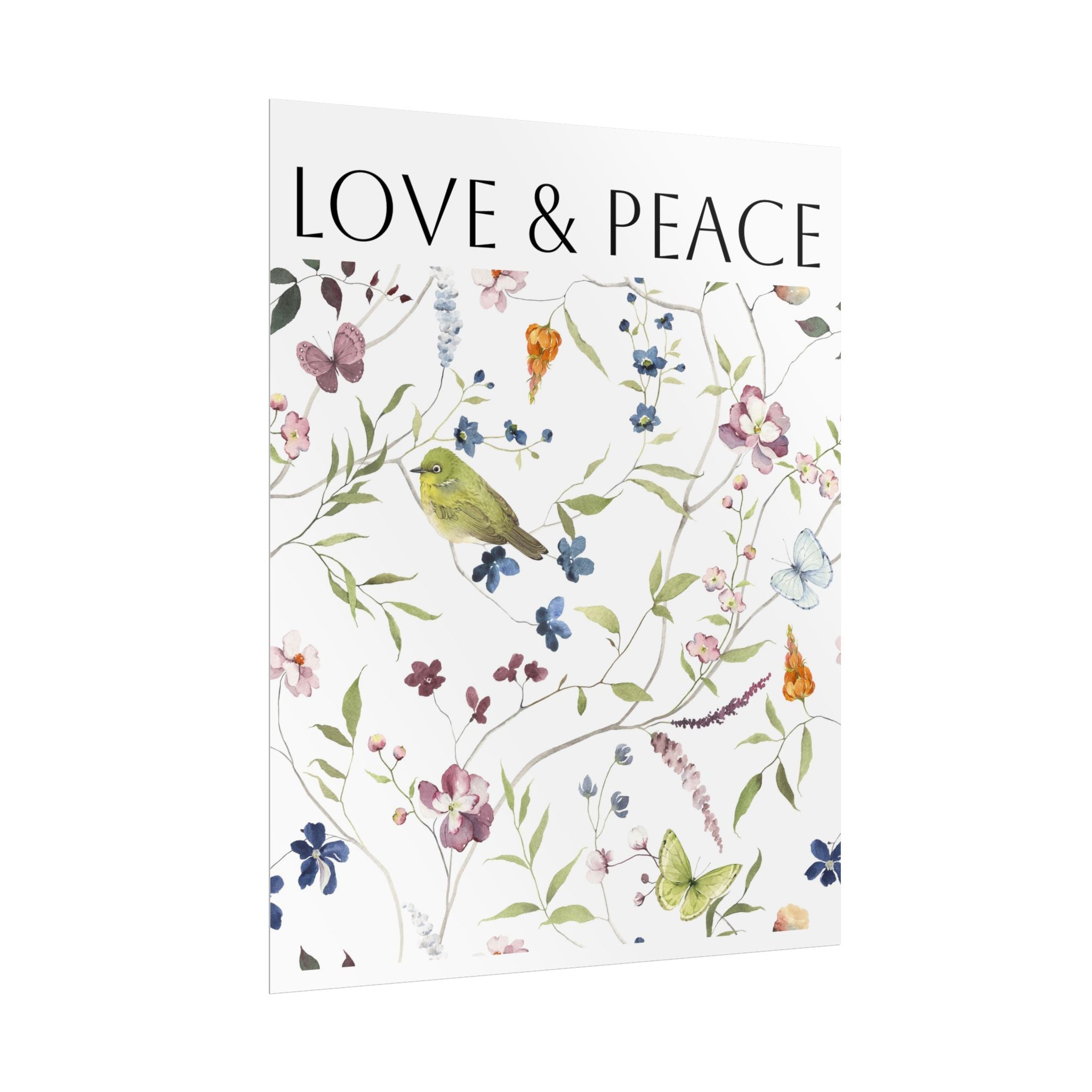 Love & Peace Floral Poster — Botanical Bird Wall Art (Rolled Poster)