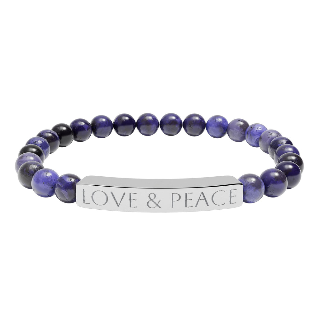 Engraved 'LOVE & PEACE' Natural Stone Stretch Bracelet