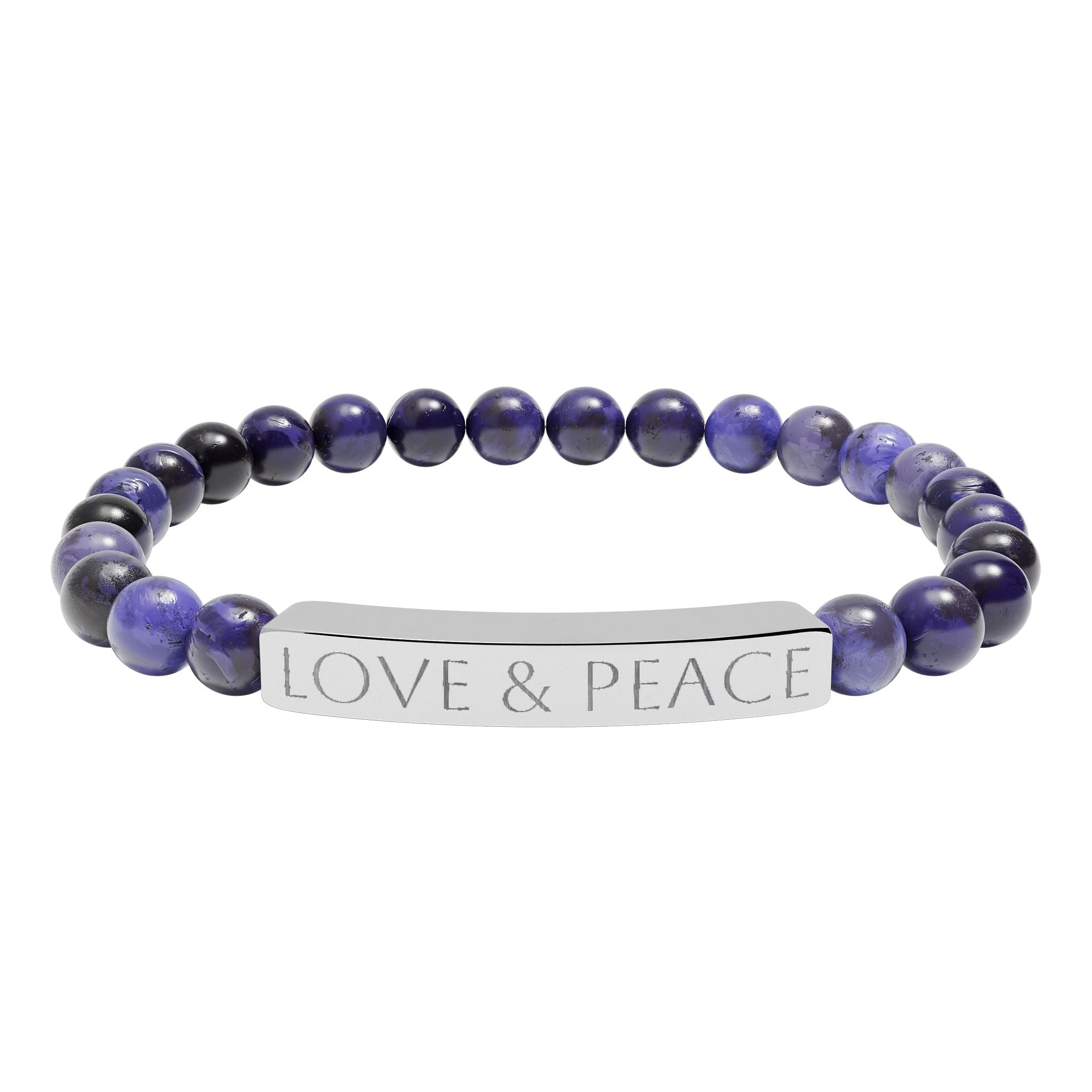 Engraved 'LOVE & PEACE' Natural Stone Stretch Bracelet