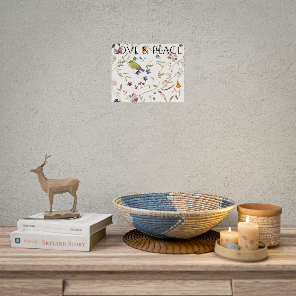 Love & Peace Floral Poster — Botanical Bird Wall Art (Rolled Poster)
