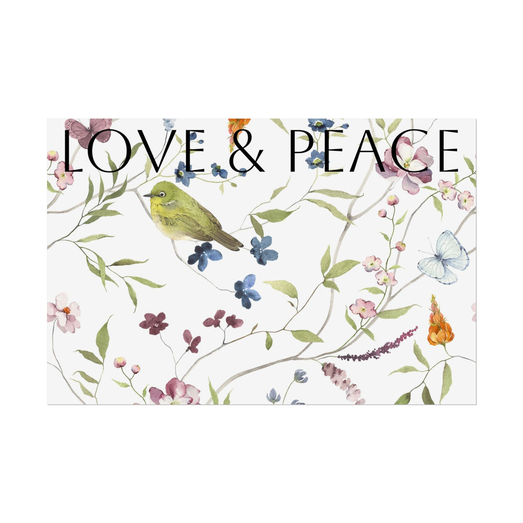 Love & Peace Floral Poster — Botanical Bird Wall Art (Rolled Poster)