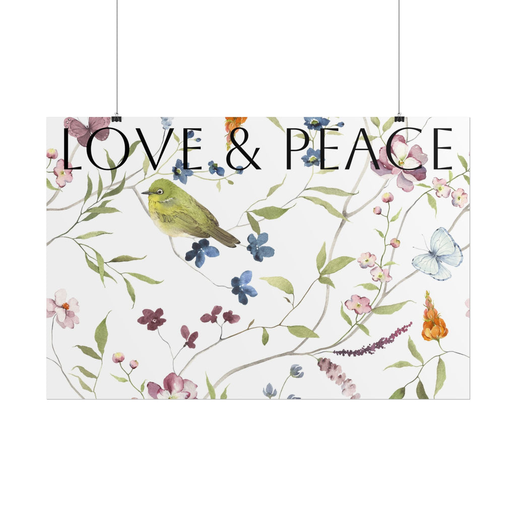 Love & Peace Floral Poster — Botanical Bird Wall Art (Rolled Poster)