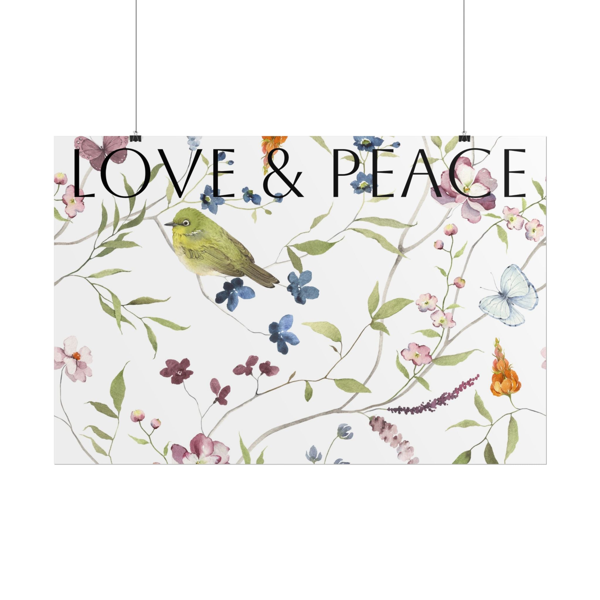 Love & Peace Floral Poster — Botanical Bird Wall Art (Rolled Poster)