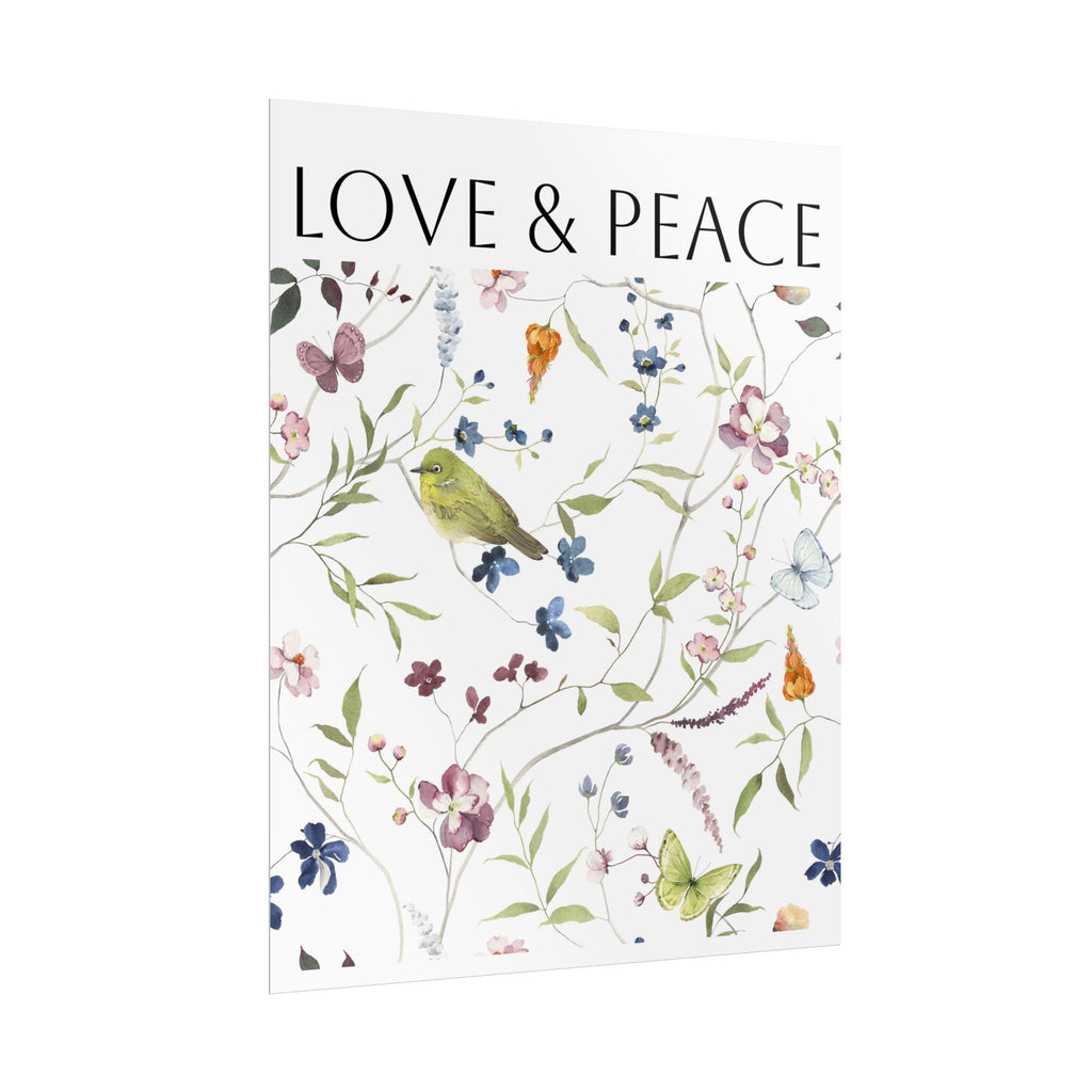 Love & Peace Floral Poster — Botanical Bird Wall Art (Rolled Poster)
