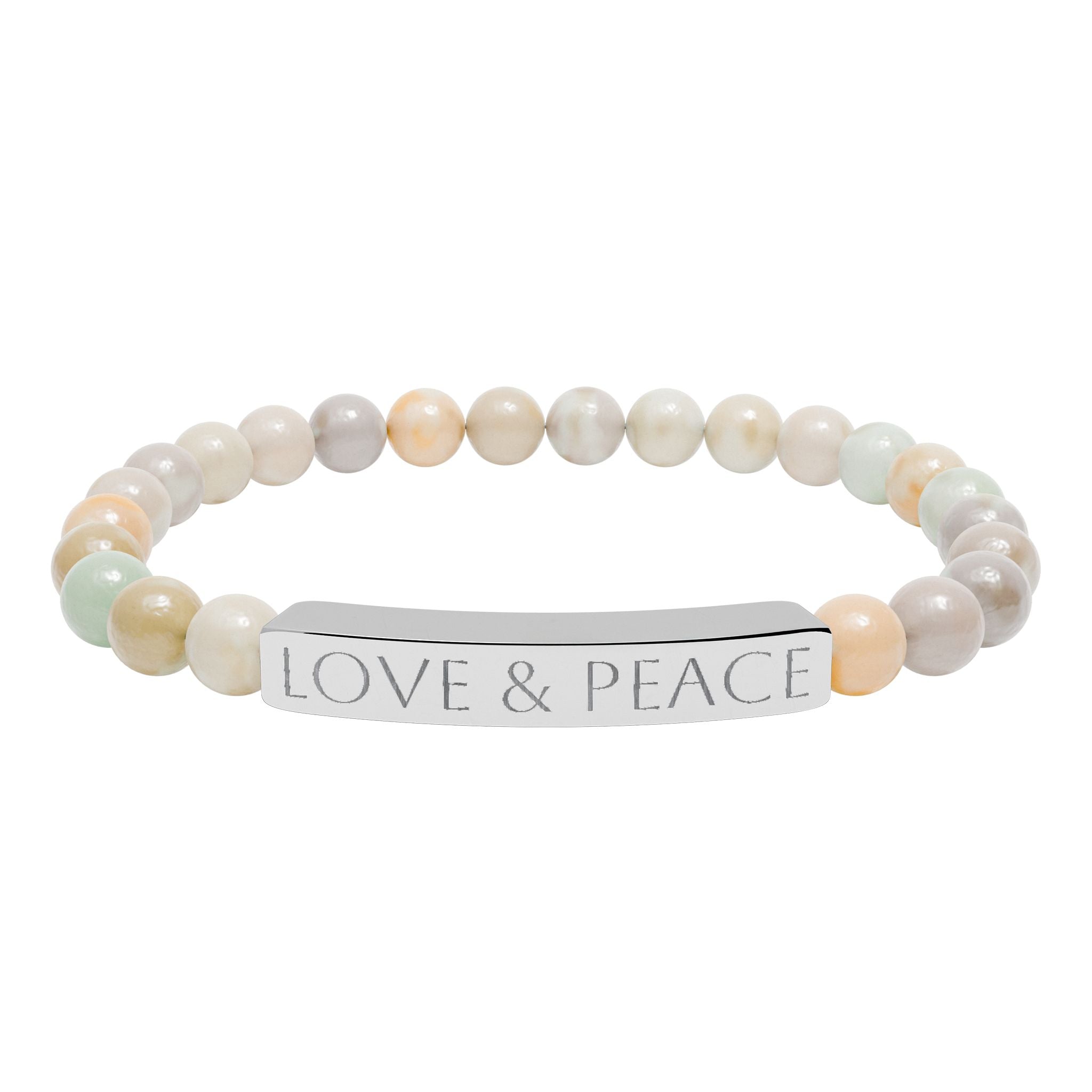 Engraved 'LOVE & PEACE' Natural Stone Stretch Bracelet