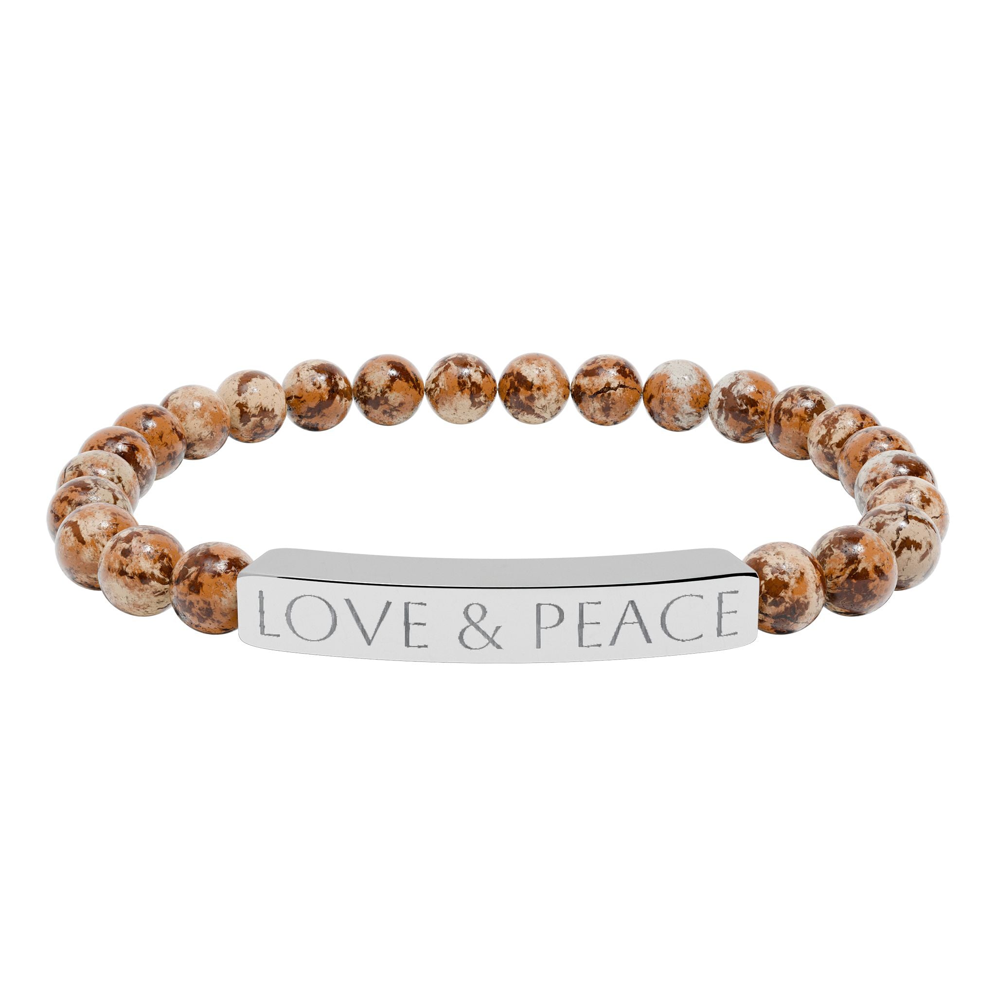 Engraved 'LOVE & PEACE' Natural Stone Stretch Bracelet