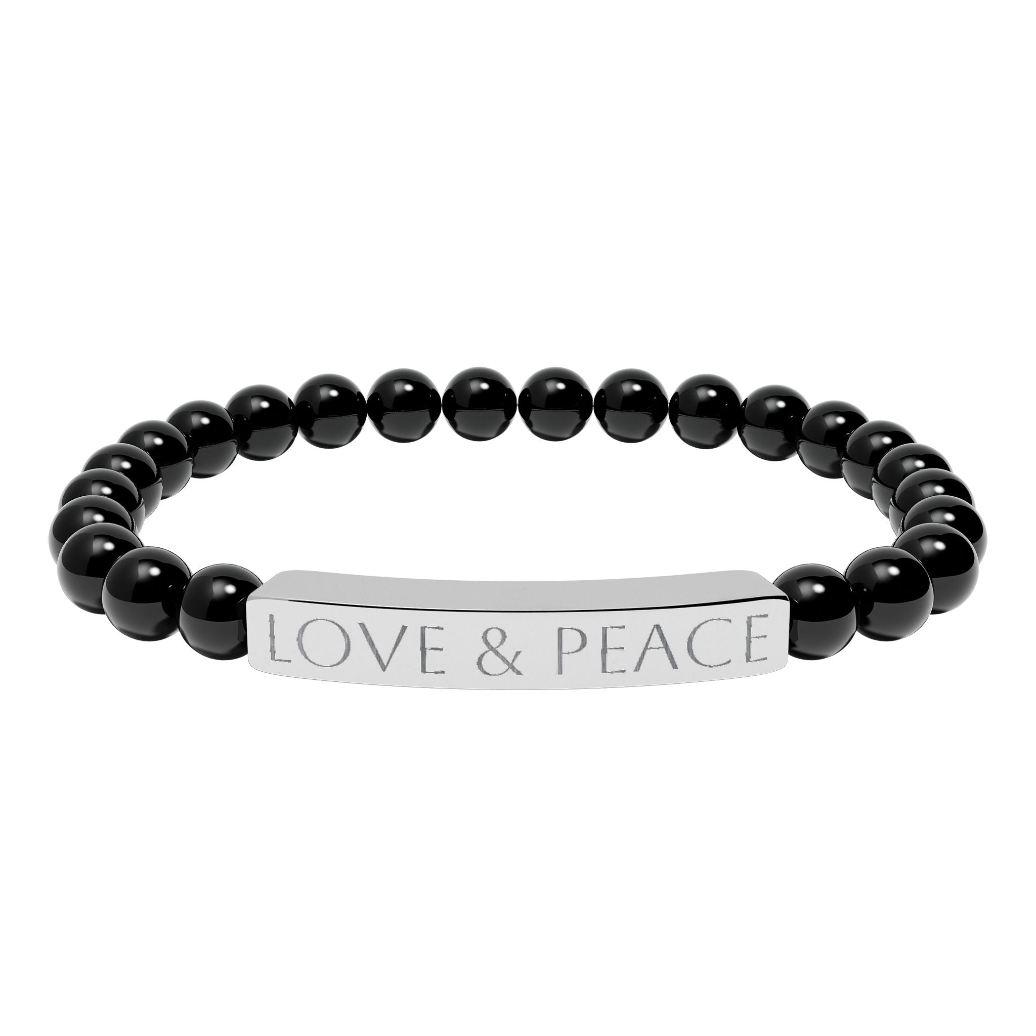 Engraved 'LOVE & PEACE' Natural Stone Stretch Bracelet