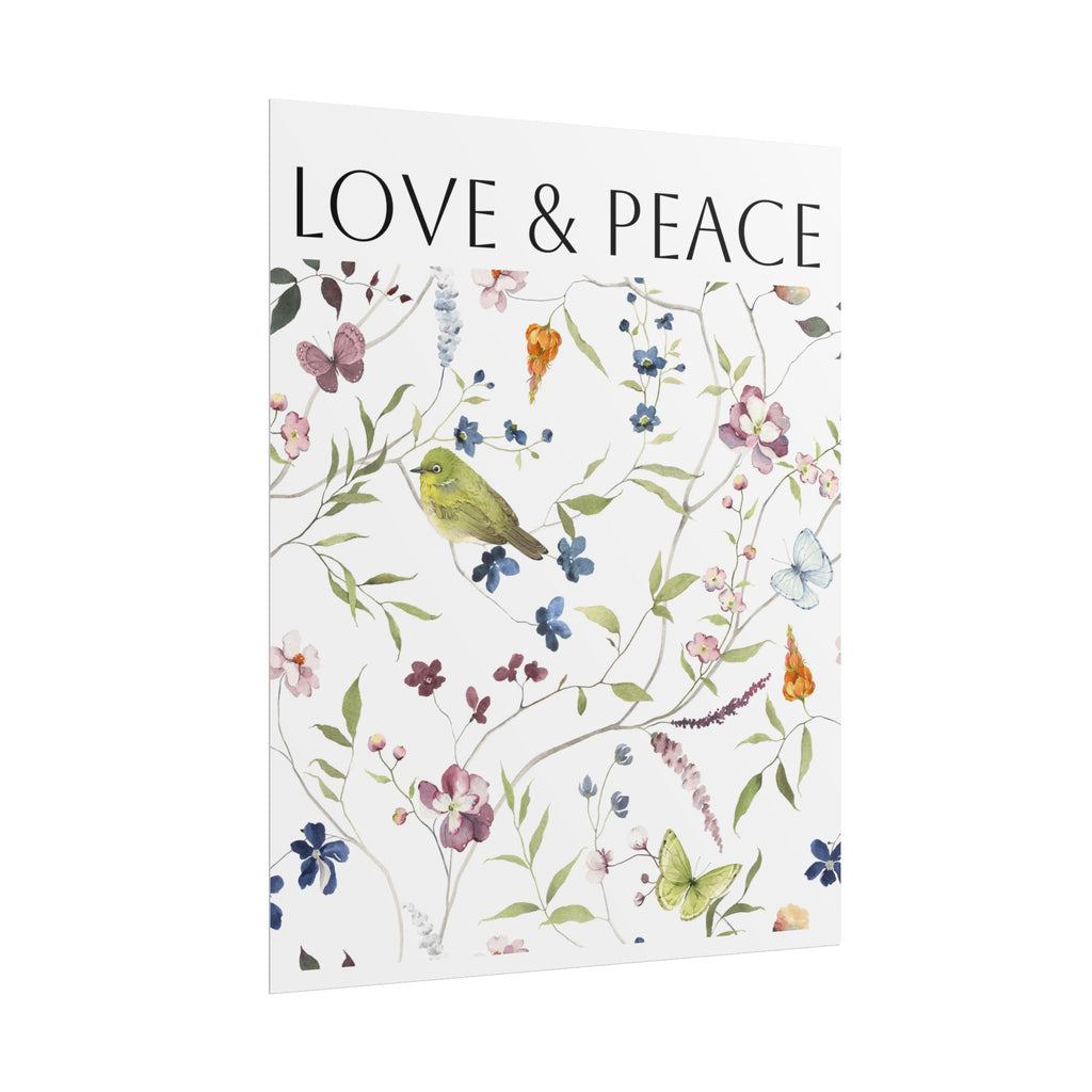 Love & Peace Floral Poster — Botanical Bird Wall Art (Rolled Poster)