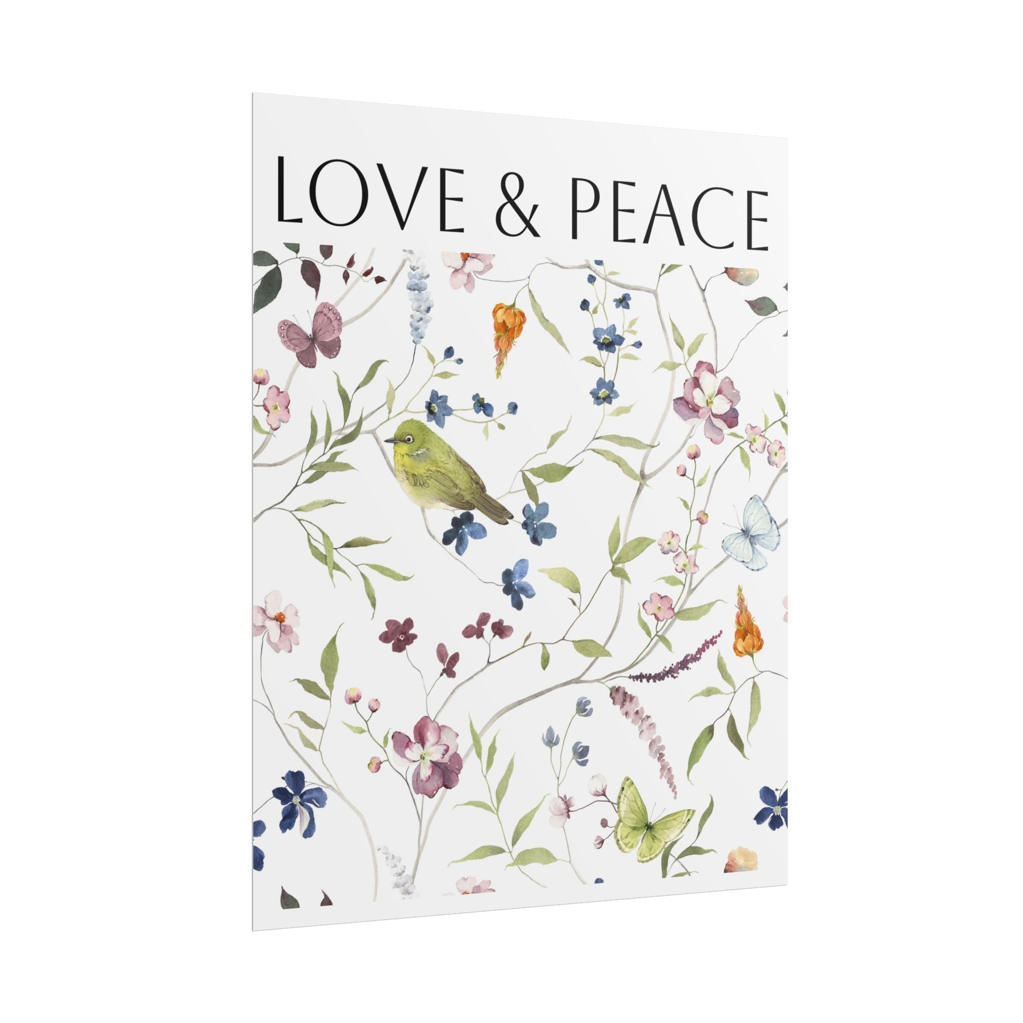 Love & Peace Floral Poster — Botanical Bird Wall Art (Rolled Poster)