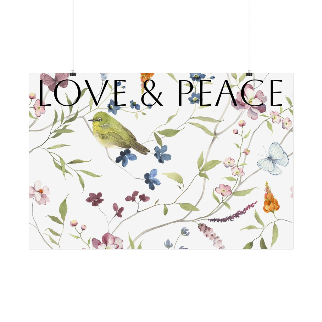 Love & Peace Floral Poster — Botanical Bird Wall Art (Rolled Poster)