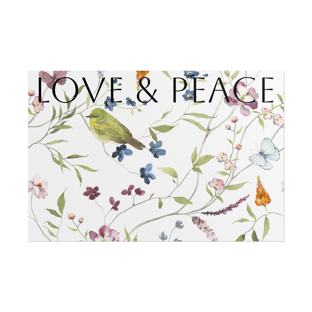 Love & Peace Floral Poster — Botanical Bird Wall Art (Rolled Poster)