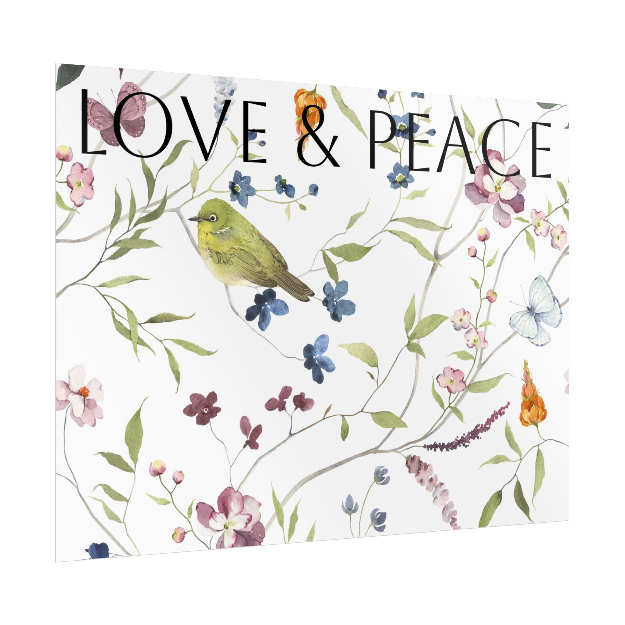 Love & Peace Floral Poster — Botanical Bird Wall Art (Rolled Poster)