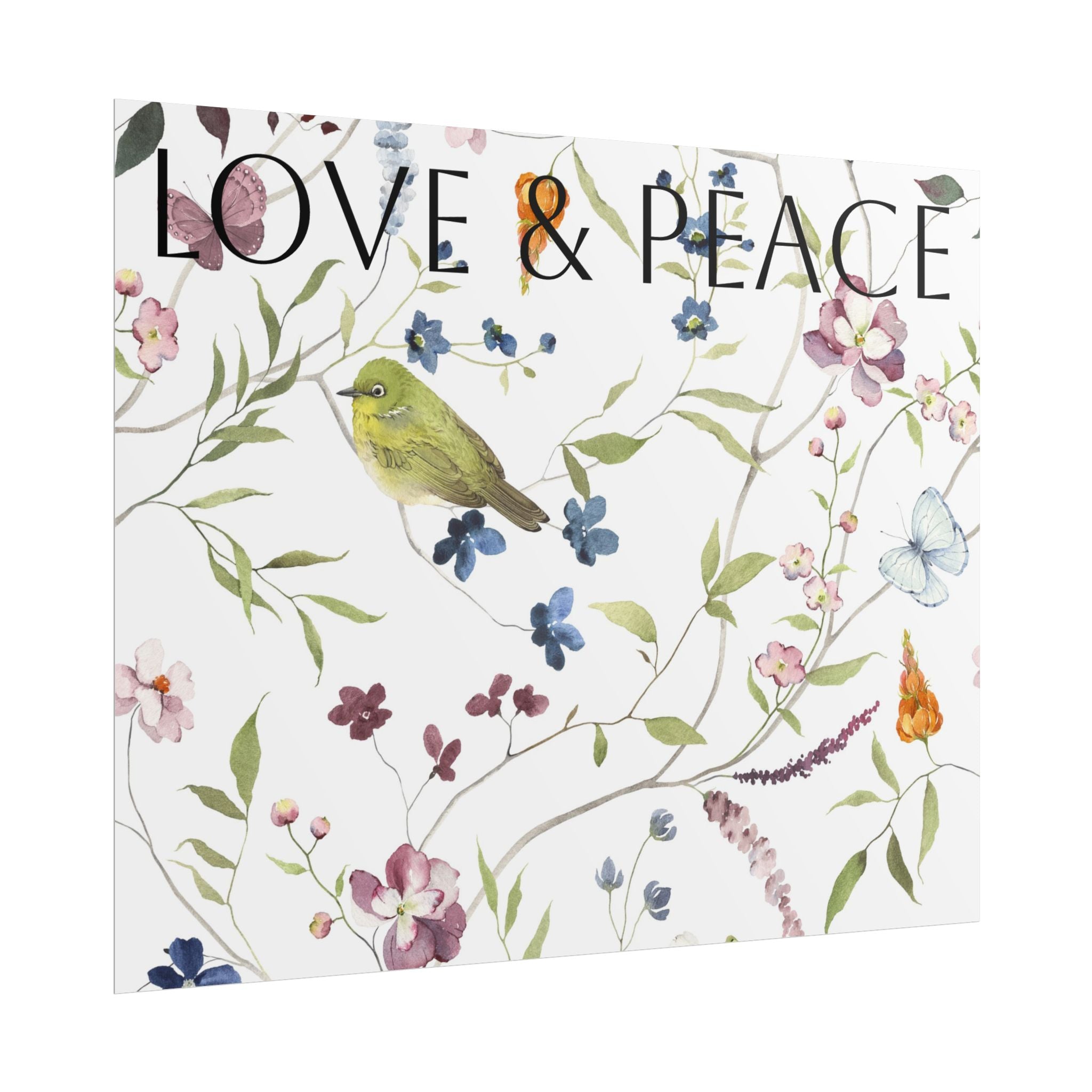 Love & Peace Floral Poster — Botanical Bird Wall Art (Rolled Poster)