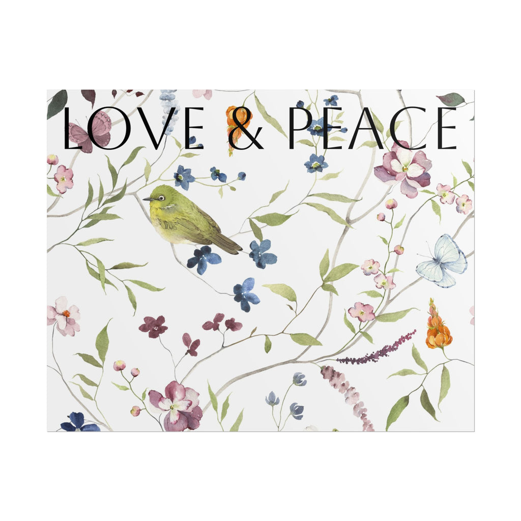 Love & Peace Floral Poster — Botanical Bird Wall Art (Rolled Poster)