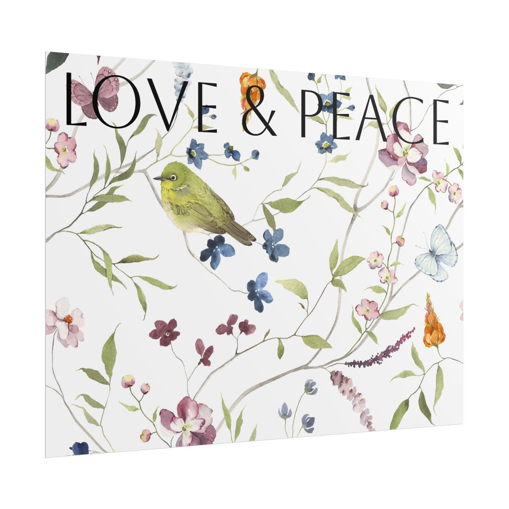 Love & Peace Floral Poster — Botanical Bird Wall Art (Rolled Poster)