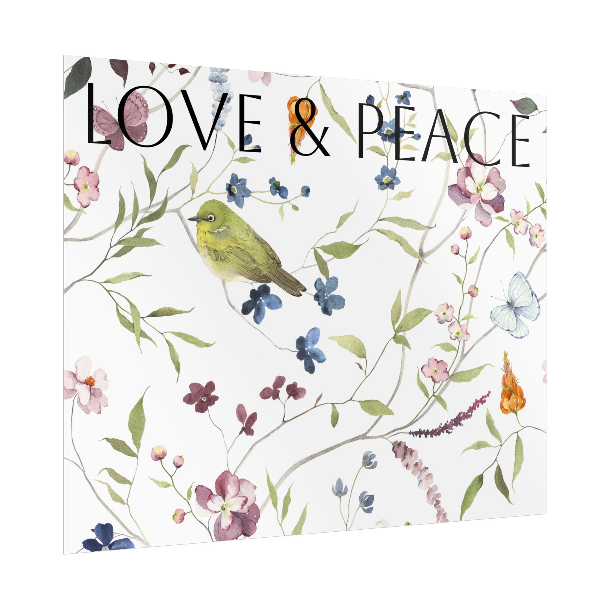 Love & Peace Floral Poster — Botanical Bird Wall Art (Rolled Poster)