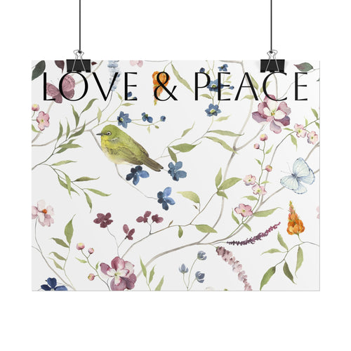 Love & Peace Floral Poster — Botanical Bird Wall Art (Rolled Poster)
