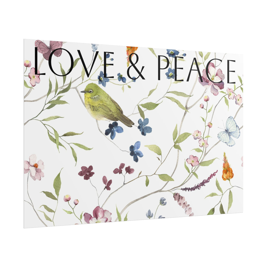 Love & Peace Floral Poster — Botanical Bird Wall Art (Rolled Poster)