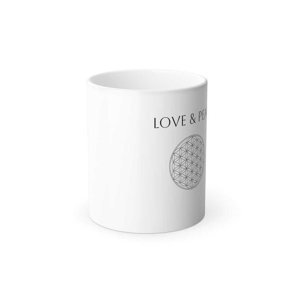 Color-Changing Mug — "Love & Peace" with Flower of Life Design