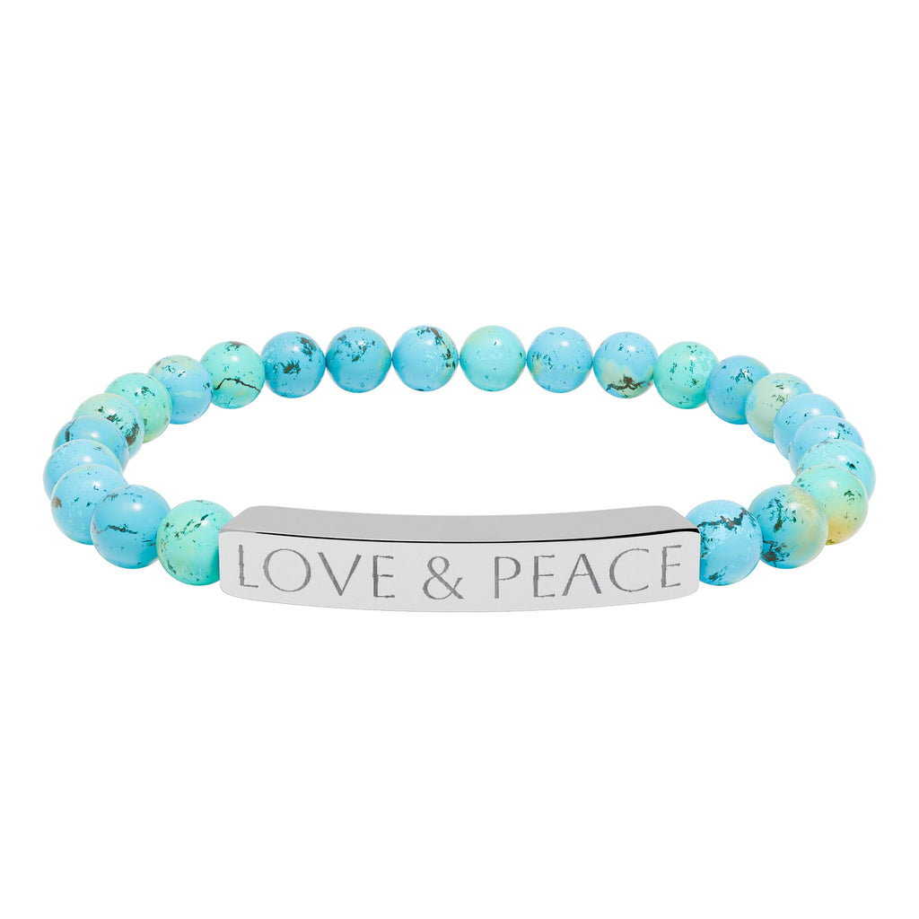 Engraved 'LOVE & PEACE' Natural Stone Stretch Bracelet
