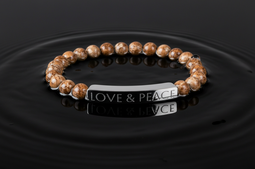 Engraved 'LOVE & PEACE' Natural Stone Stretch Bracelet