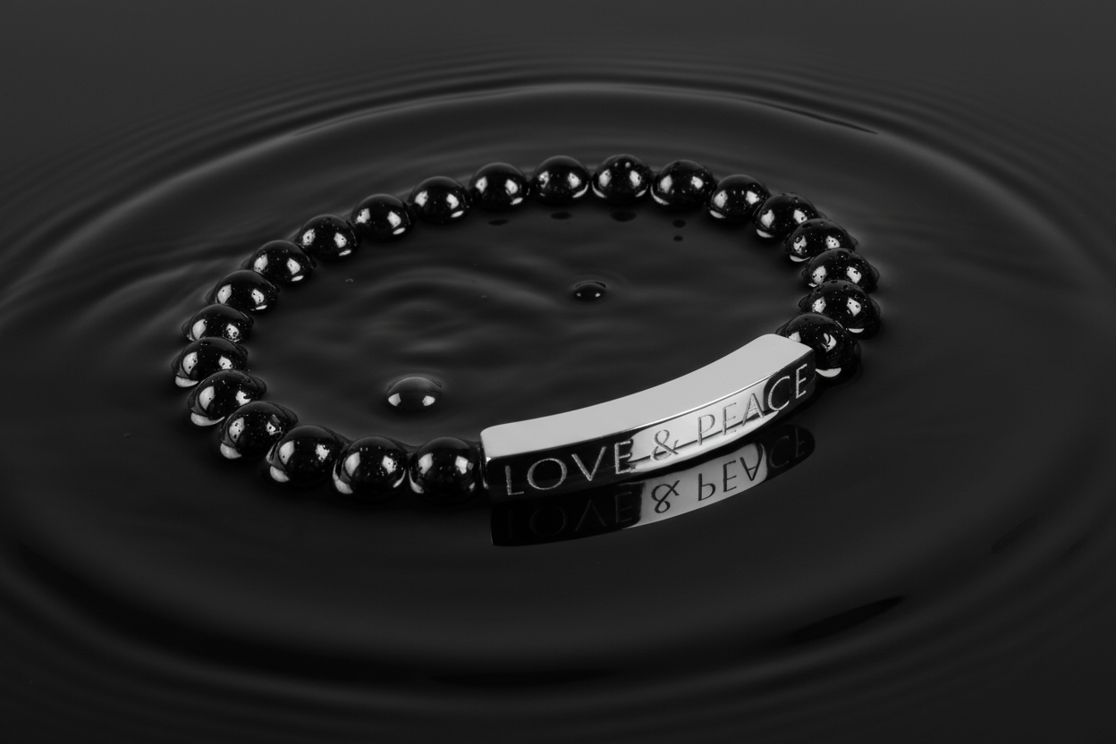 Engraved 'LOVE & PEACE' Natural Stone Stretch Bracelet