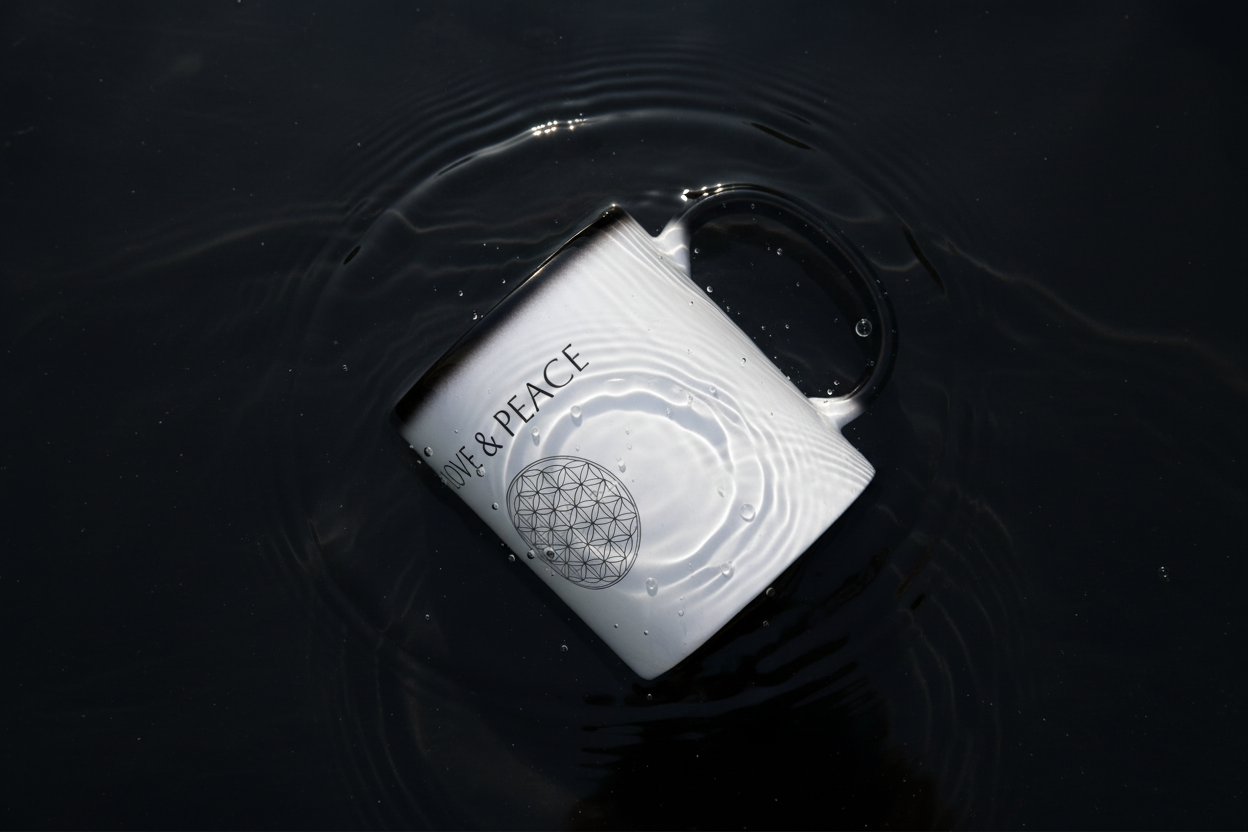 Color-Changing Mug — "Love & Peace" with Flower of Life Design