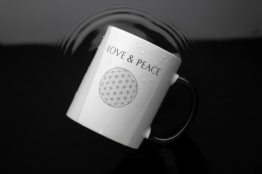 Color-Changing Mug — "Love & Peace" with Flower of Life Design