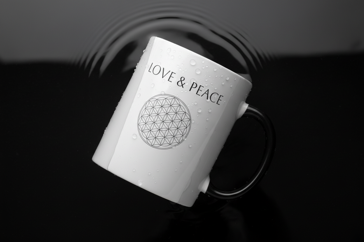 Color-Changing Mug — "Love & Peace" with Flower of Life Design
