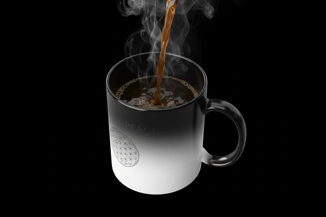 Color-Changing Mug — "Love & Peace" with Flower of Life Design