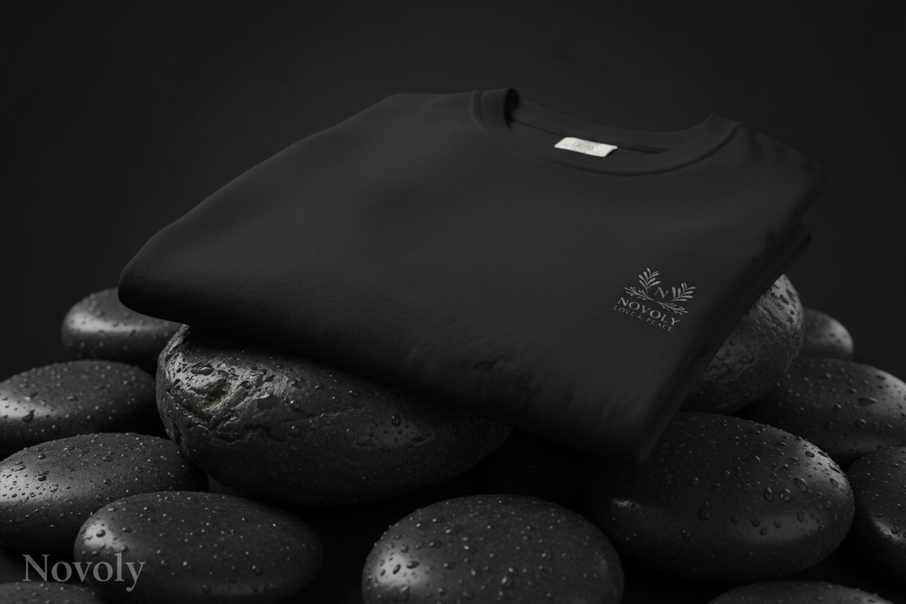 Black T-Shirt auf Steinen 1