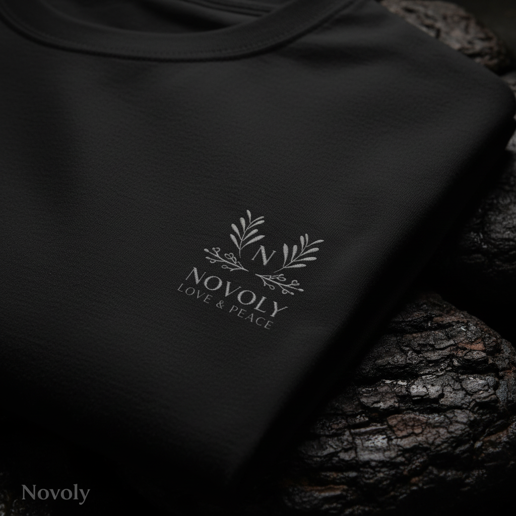 Black T-Shirt Logo Close-up