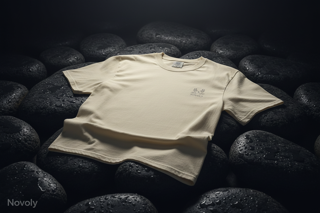 Ivory T-Shirt auf Steinen 1