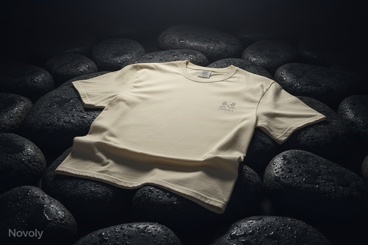 Ivory T-Shirt auf Steinen 1