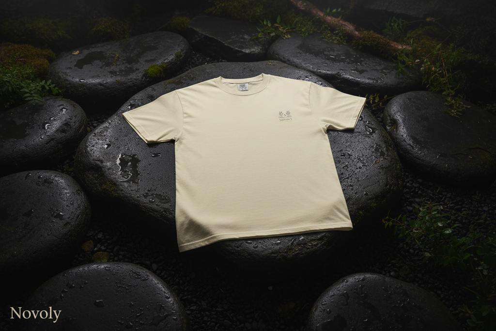 Ivory T-Shirt auf Steinen 2