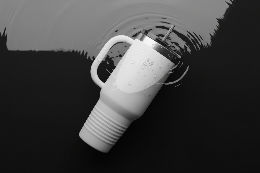 Travel Mug Logo im Wasser