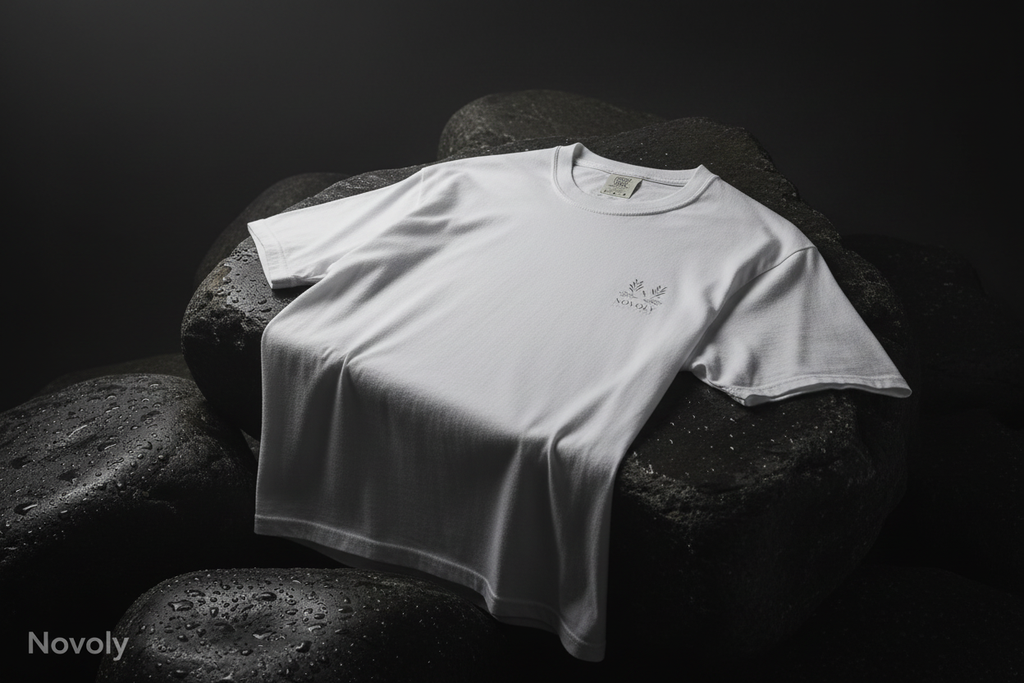 White T-Shirt auf Steinen 1