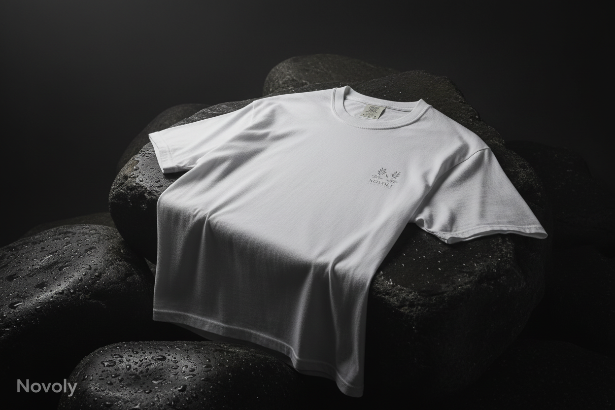 White T-Shirt auf Steinen 1